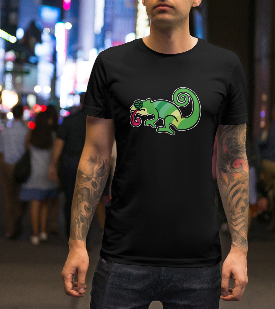 Green Chameleon Tongue Vibrant Spiral Tail T-Shirt