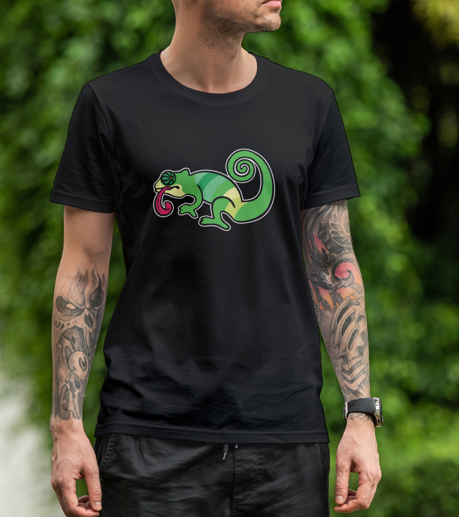 Green Chameleon Tongue Vibrant Spiral Tail T-Shirt