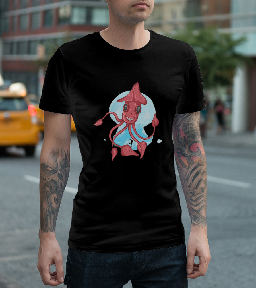 Hoptopus Red Silhouette with Blue Moon Background T-Shirt