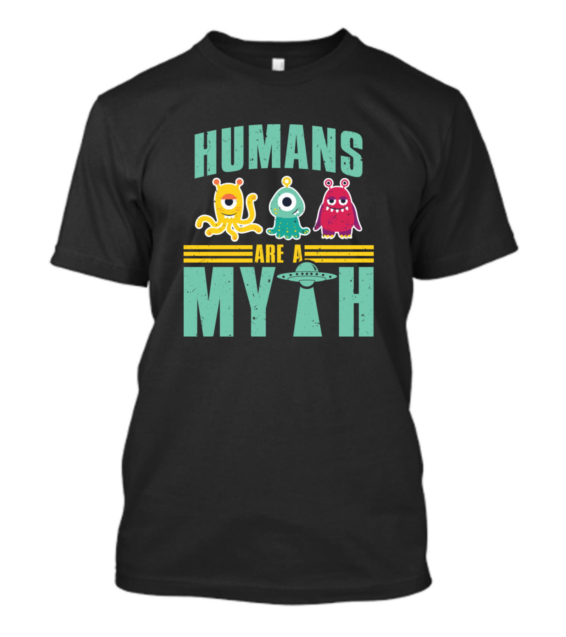 Humans Are A Myth Alien UFO Cartoon Monsters Halloween Costume T-Shirt