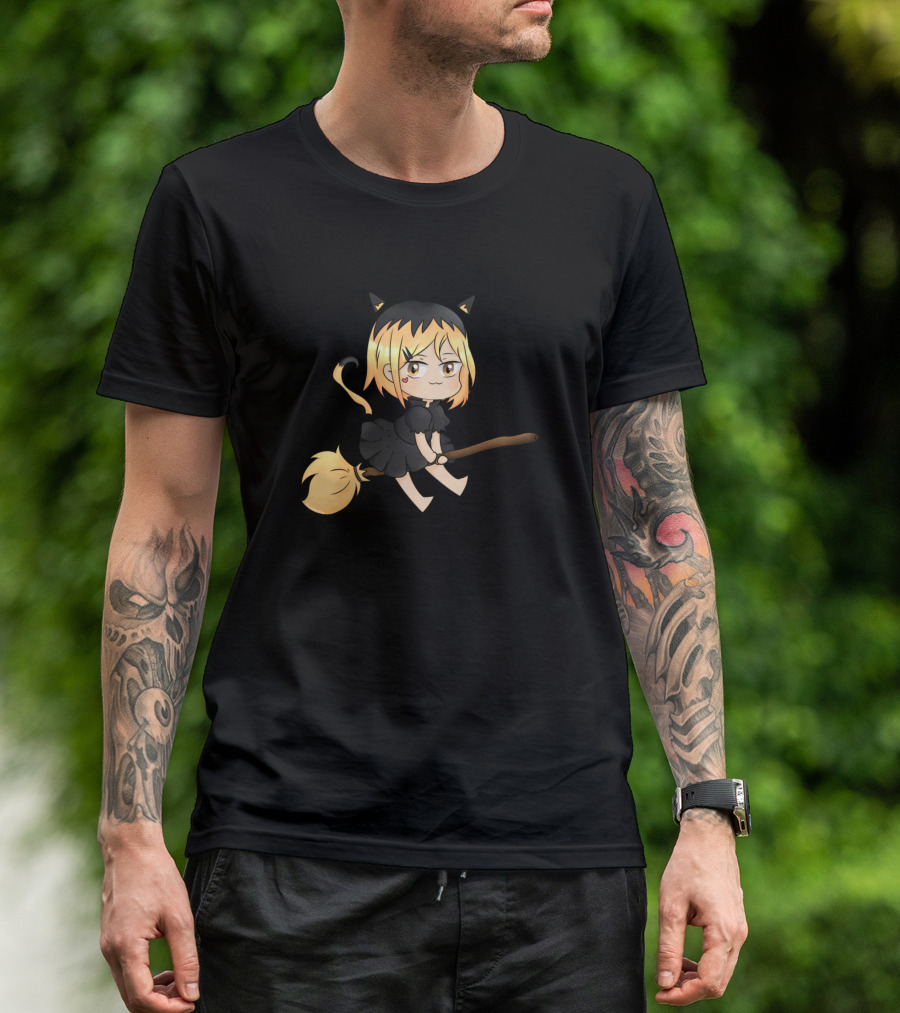 Kenma Cat Witch On Broomstick T-Shirt