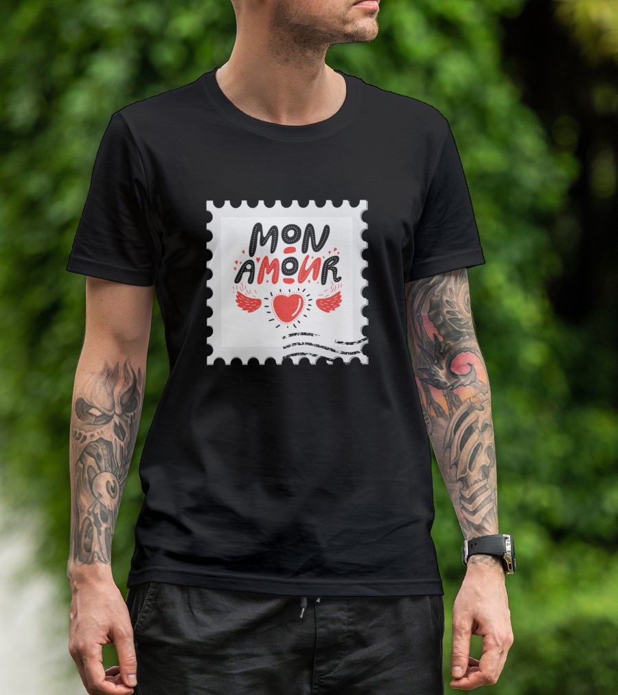Stamp Heart Wings Mon Amour T-Shirt