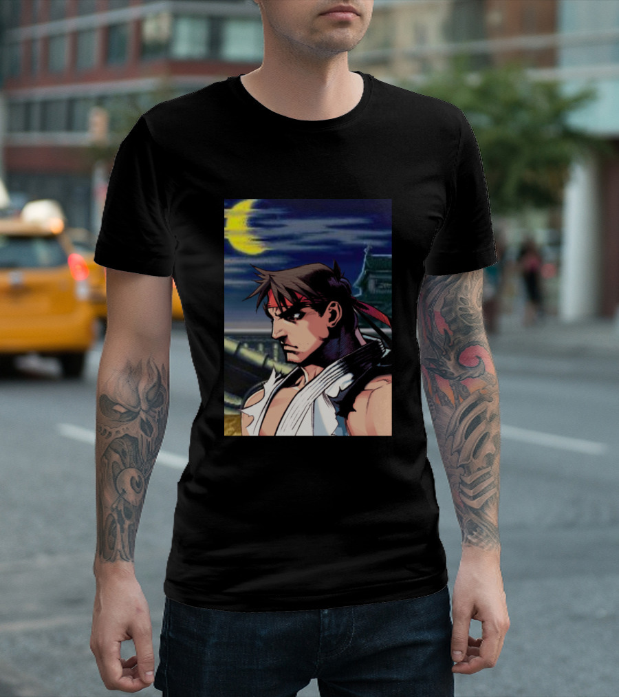 Ryu Street Fighter Classic Crescent Moon Scene T-Shirt