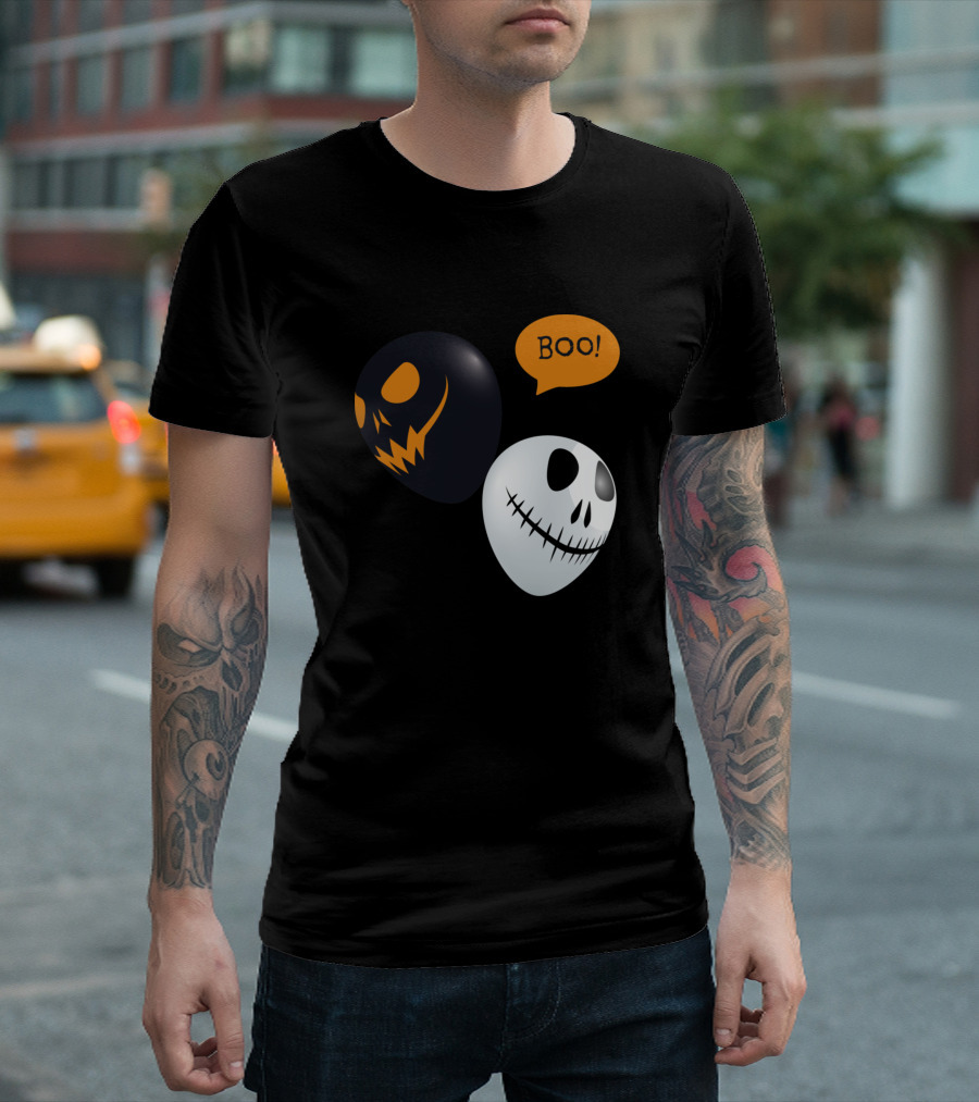 Boo Two Scary Balloons Halloween Jack O' Lantern Face T-Shirt