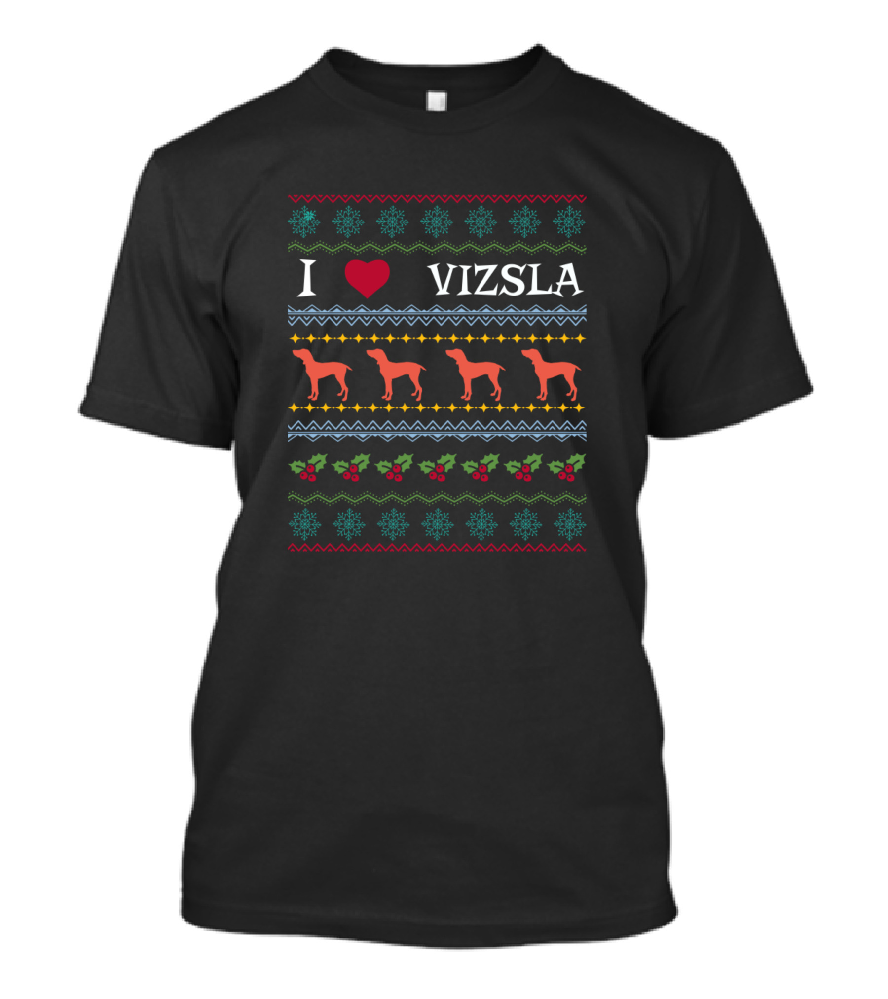 I Love Vizsla Xmas Ugly Dogs Lover Holiday T-Shirt