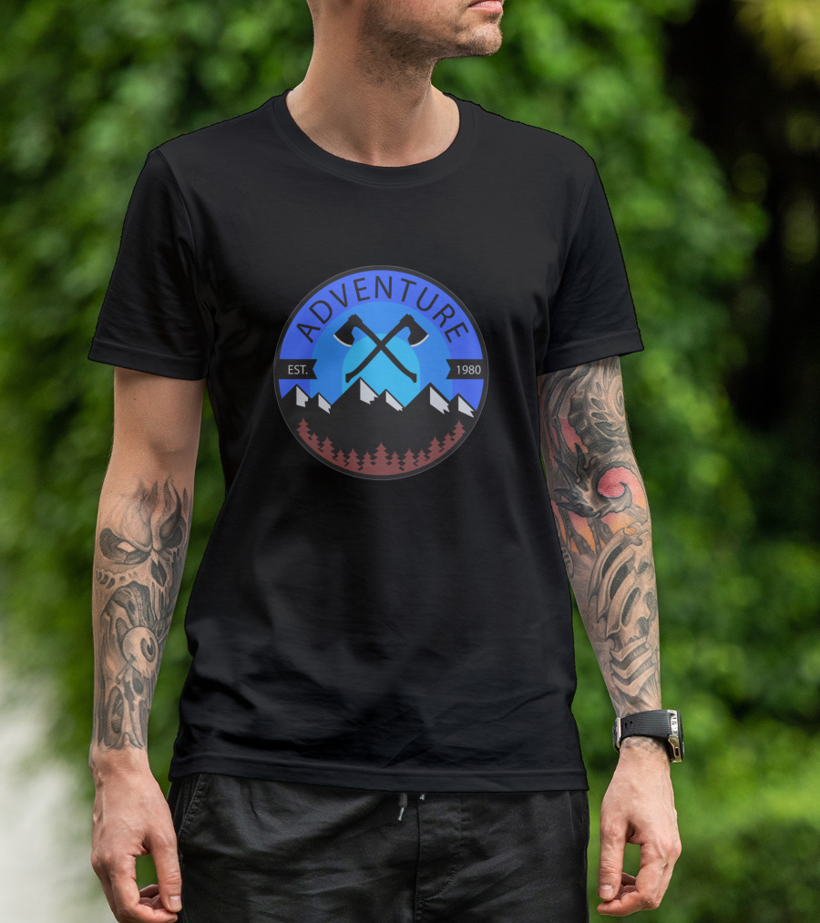 Adventure Est. 1980 Mountains Axes Badge T-Shirt