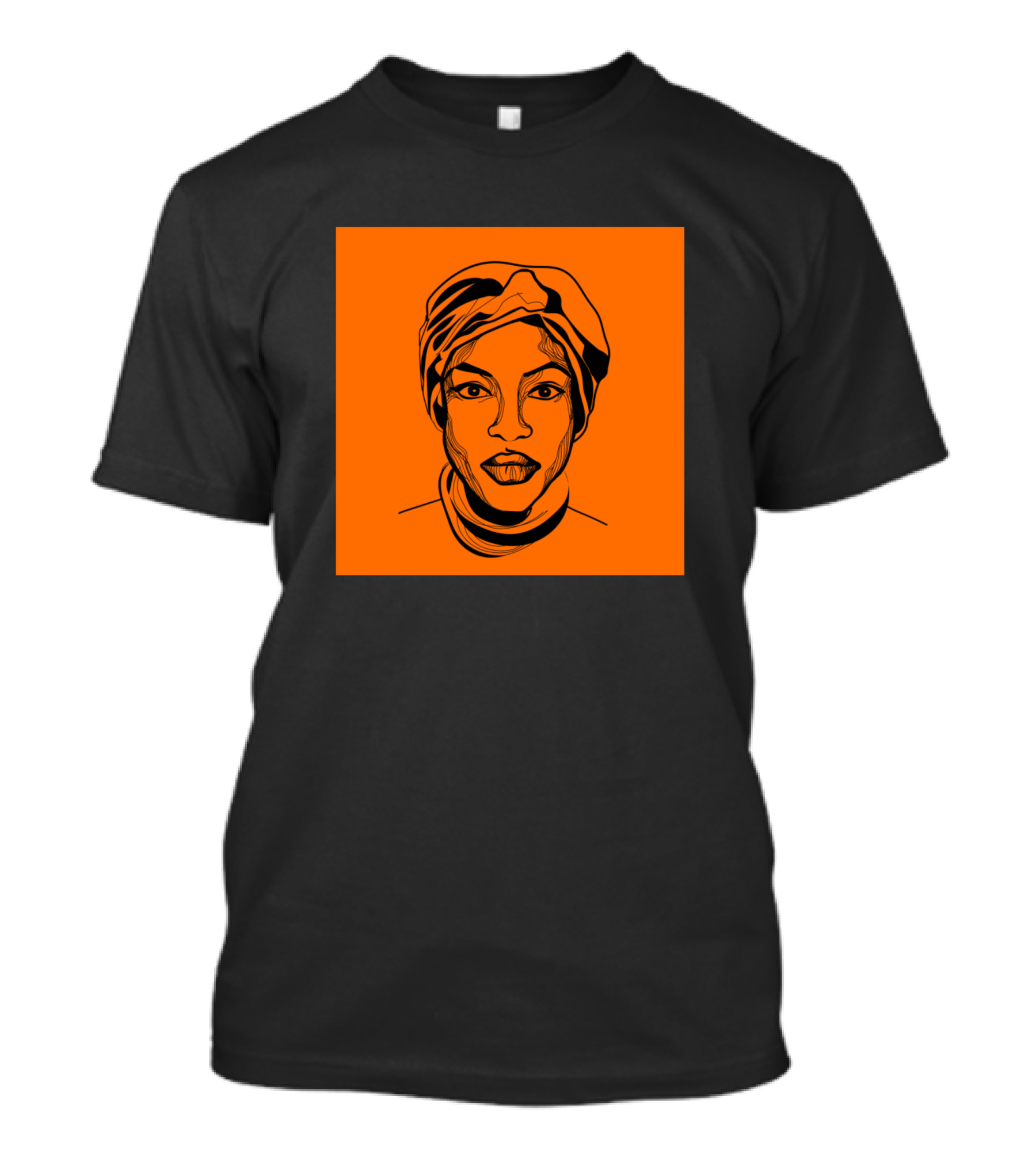 African Girl Headscarf Portrait Orange Background T-Shirt