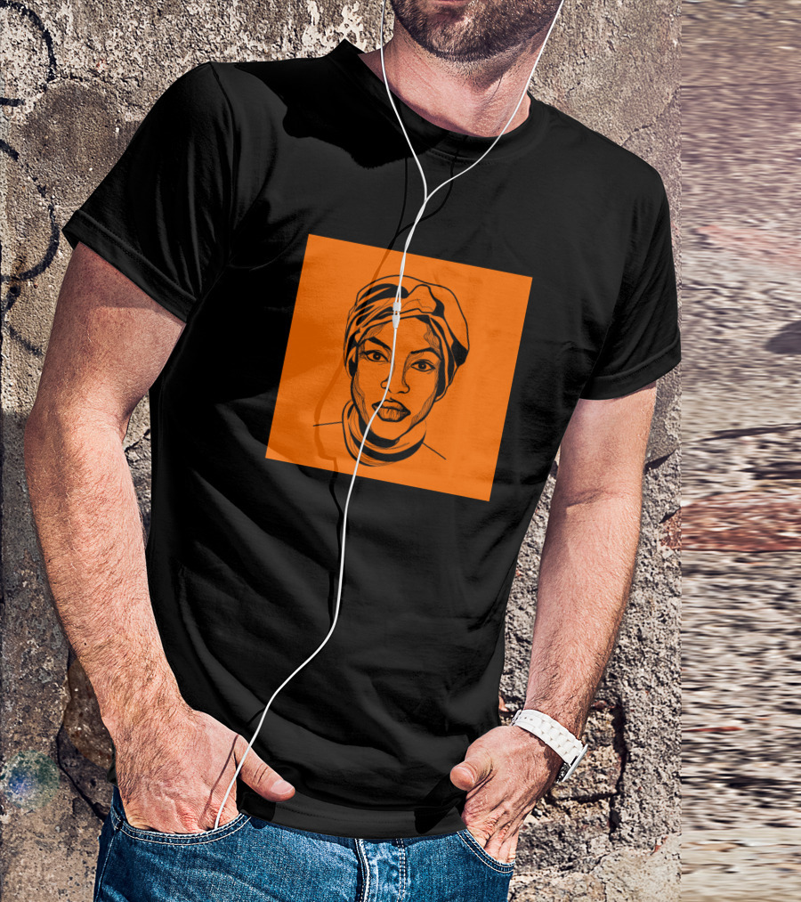 African Girl Headscarf Portrait Orange Background T-Shirt