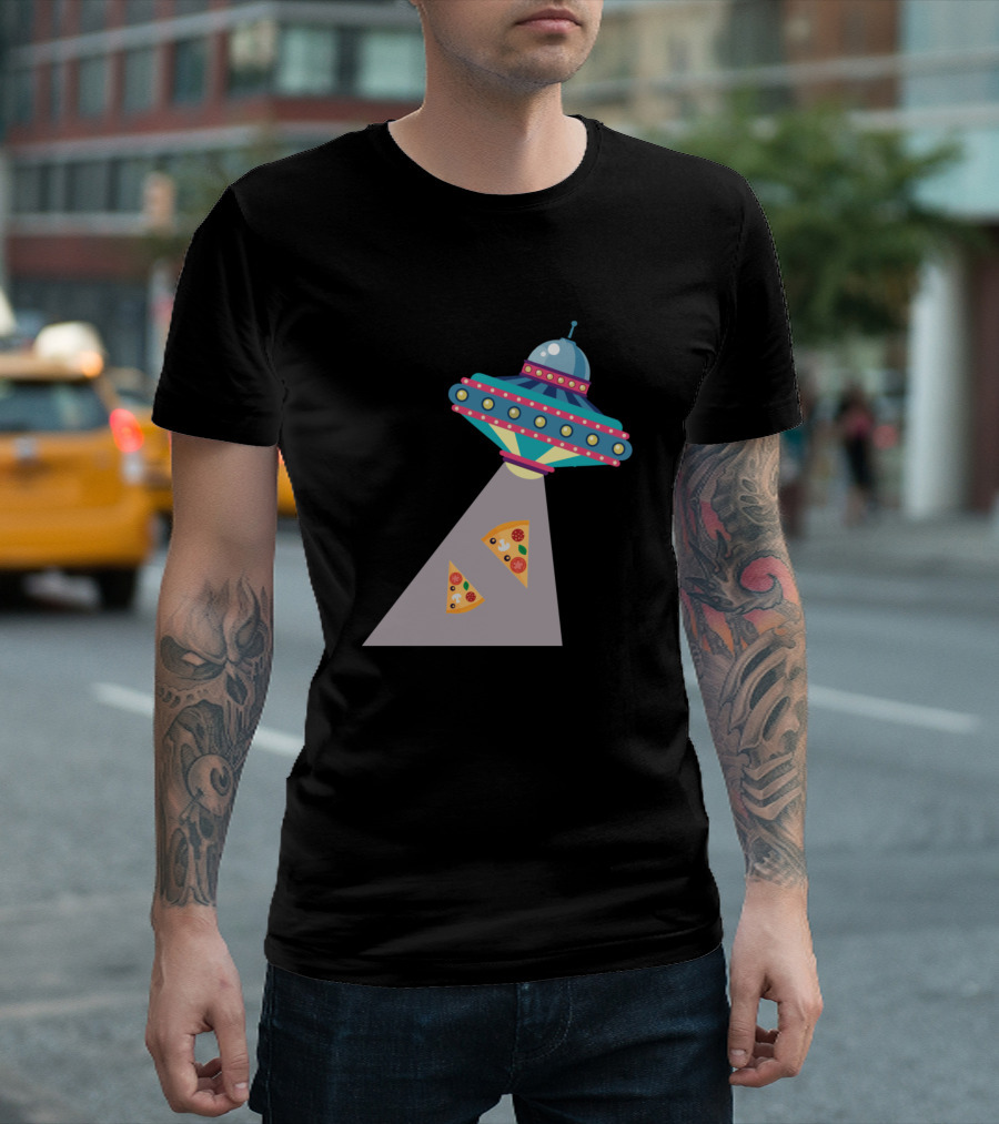 Alien Pizza Abduction UFO Spaceship Sarcastic Beam T-Shirt