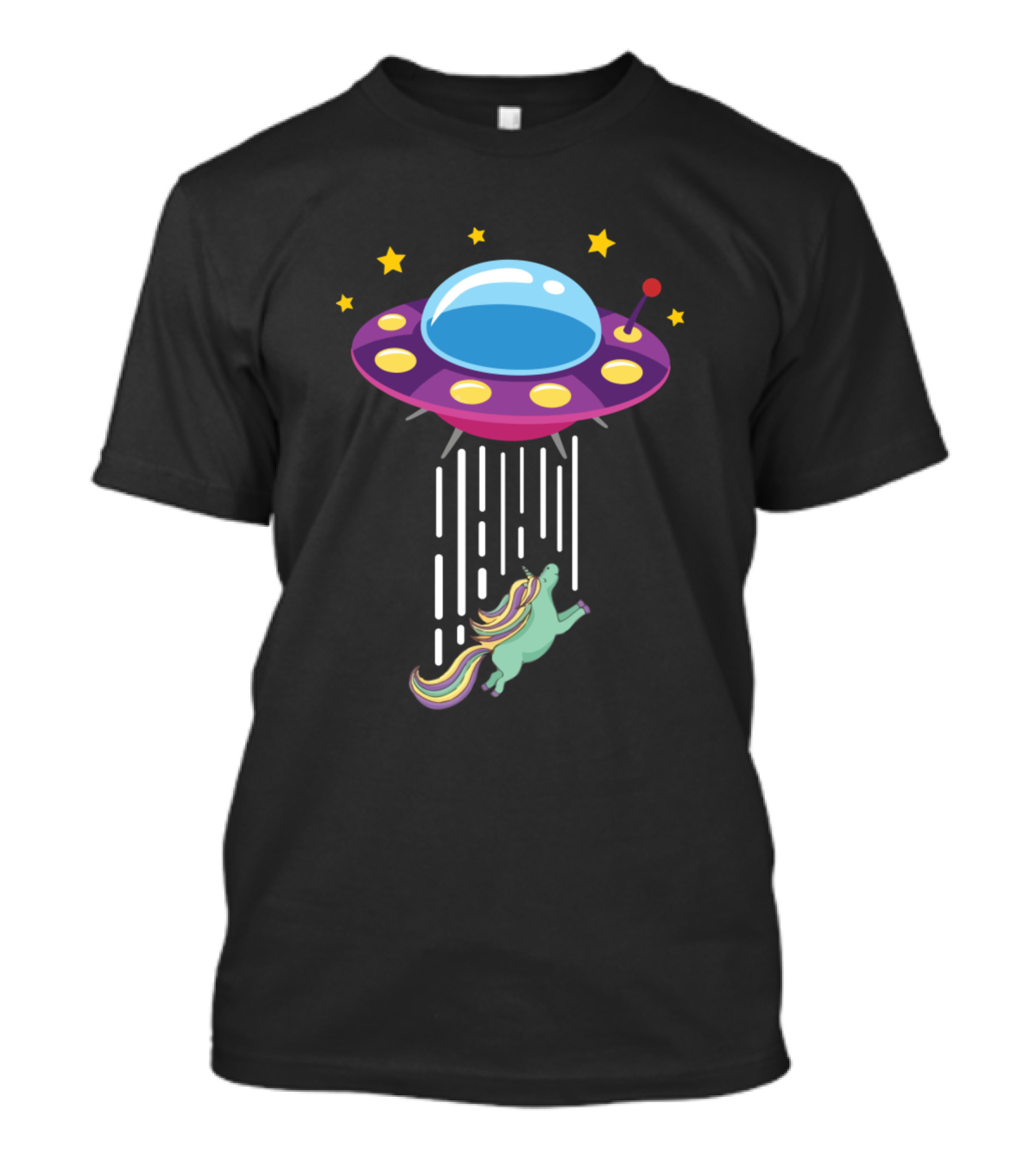 Alien Unicorn Abduction UFO Spaceship With Stars And Beam T-Shirt