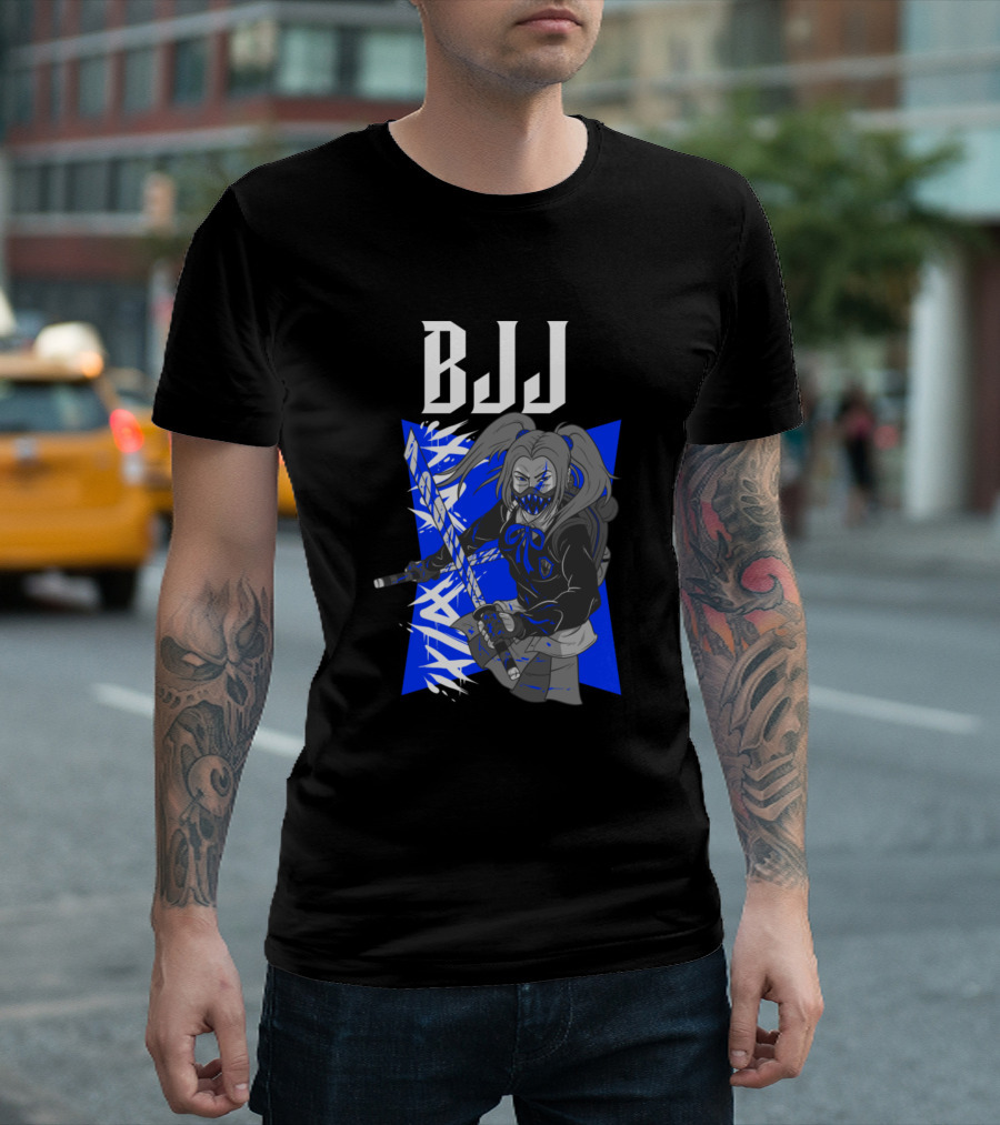 BJJ Anime Girl with Sword Blue Accents T-Shirt