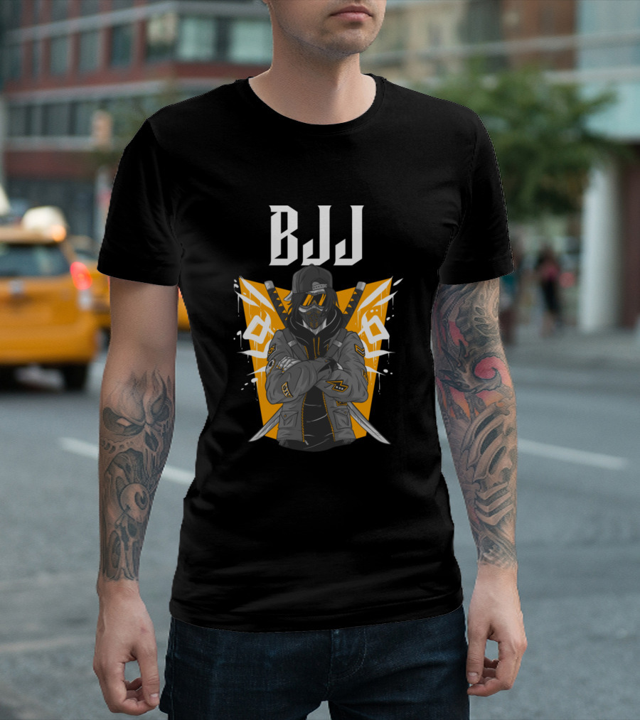 BJJ Anime Guy 19 Orange Masked Character with Swords T-Shirt