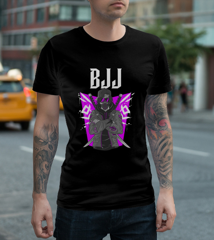 BJJ Anime Guy Purple Ninja Swords T-Shirt