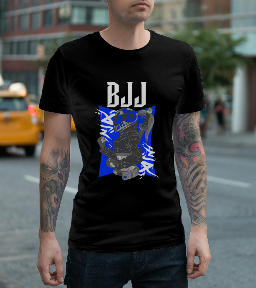 BJJ Martial Arts Biker Girl with Katana Blue T-Shirt