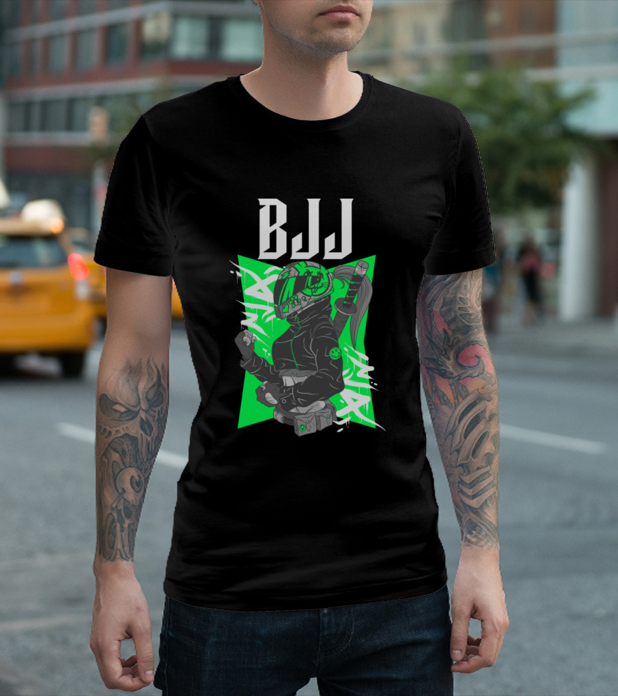Bjj Biker Girl Green Martial Arts Ninja Fusion T-Shirt
