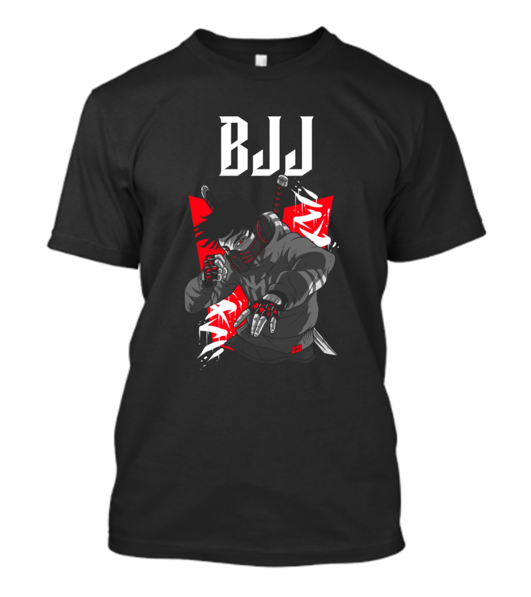 BJJ Ninja Red Masked Martial Artist With Katana Blades T-Shirt