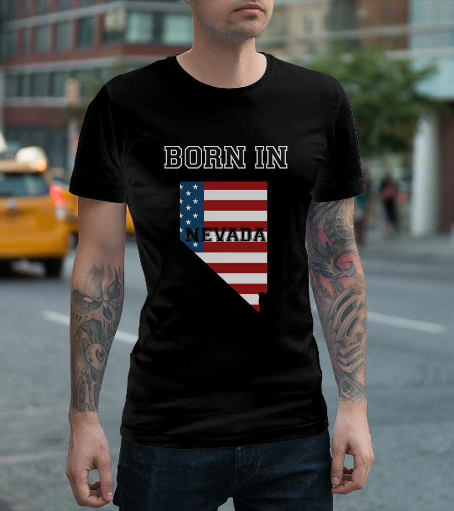 Born In Nevada American Flag Map T-Shirt
