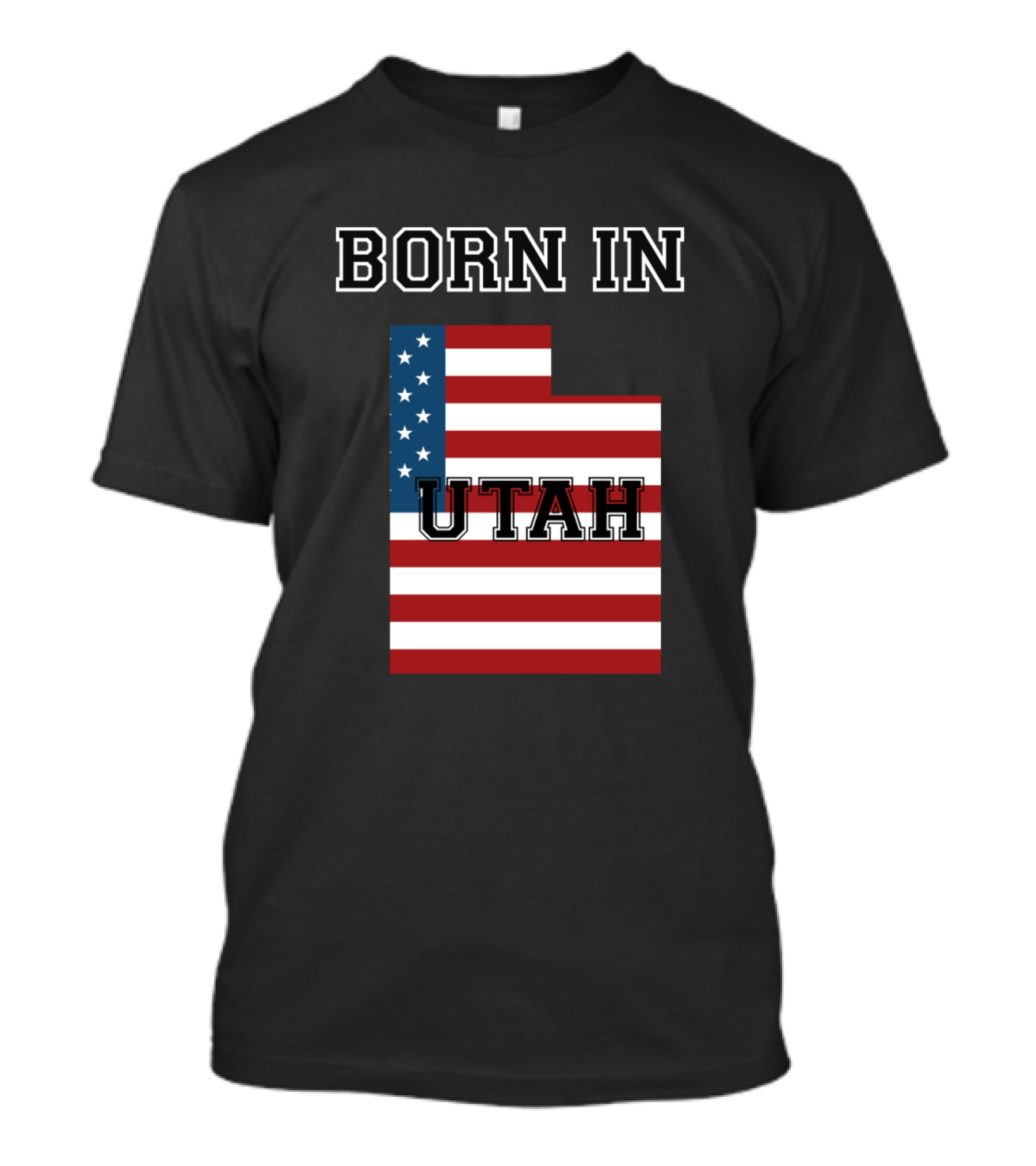 Born In Utah American Flag Map T-Shirt