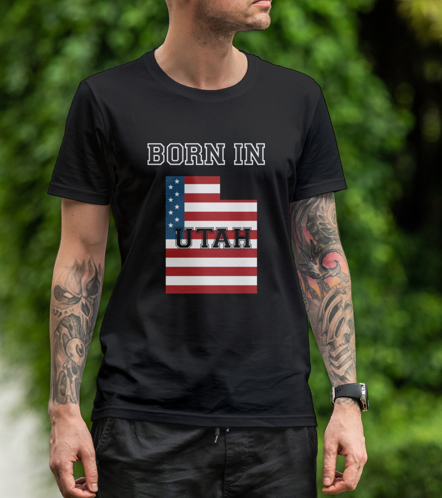 Born In Utah American Flag Map T-Shirt