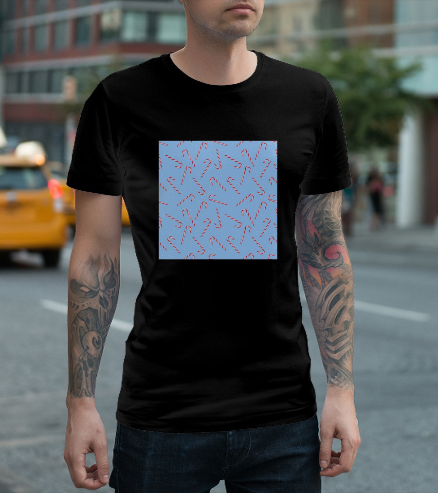 Candy Cane Pattern on Light Blue Background T-Shirt