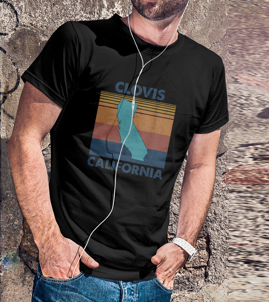 Clovis California Retro Sunset State Map T-Shirt