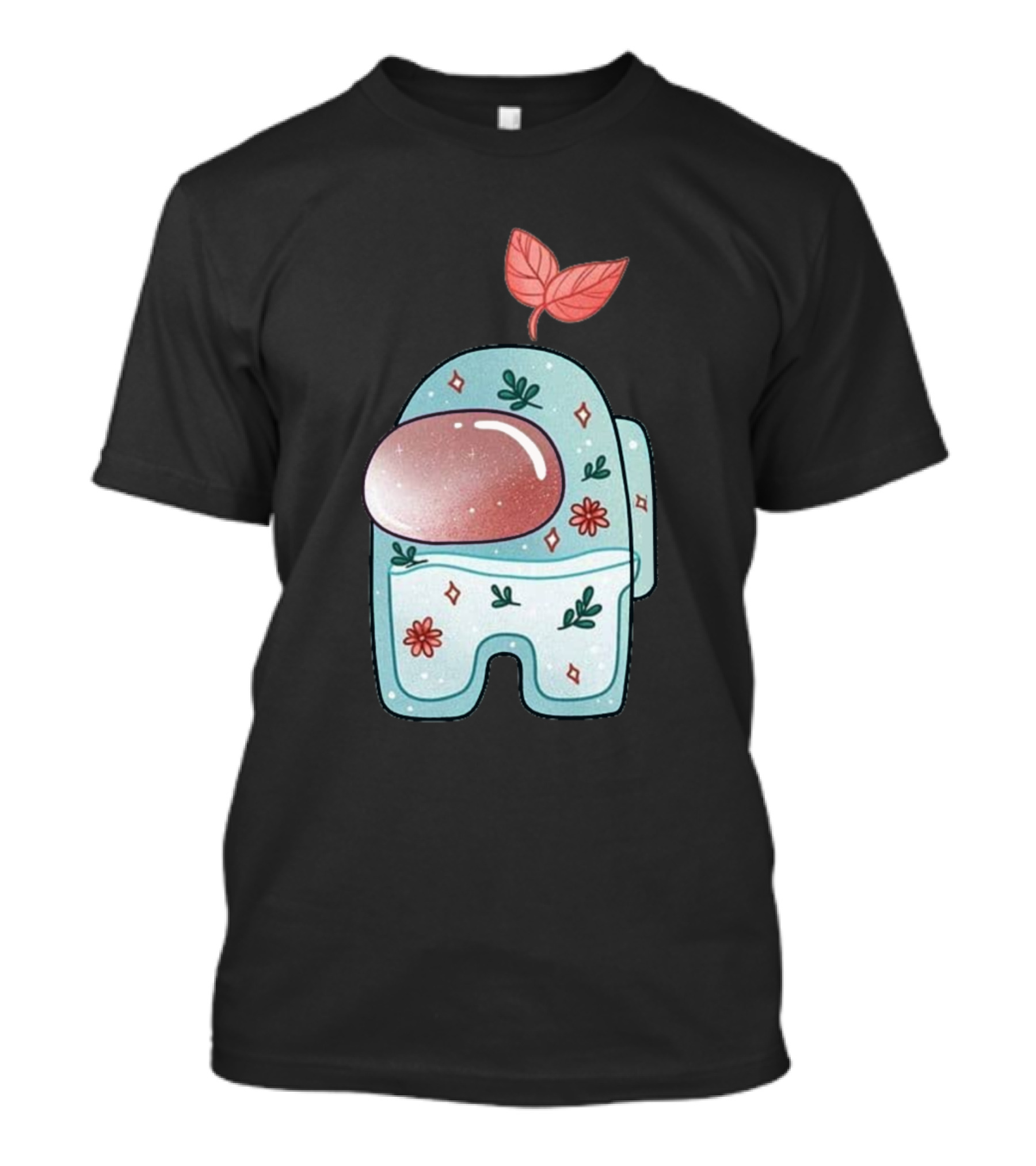 Cute Among Us Crewmate With Pink Leaf Too Cute To Be Sus T-Shirt