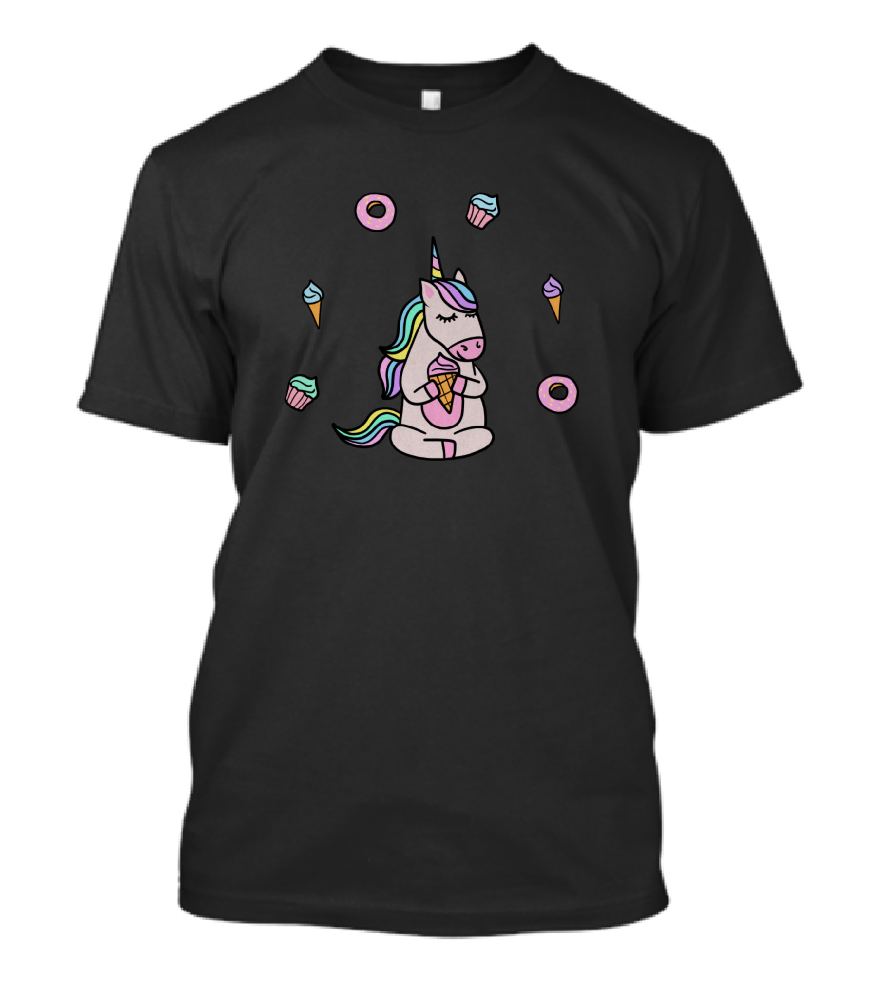 Cute Unicorn Meditating With Desserts And Ice Cream T-Shirt