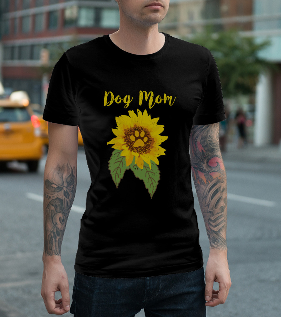Dog Mom Sunflower Paw Print Fur Pet Mother T-Shirt