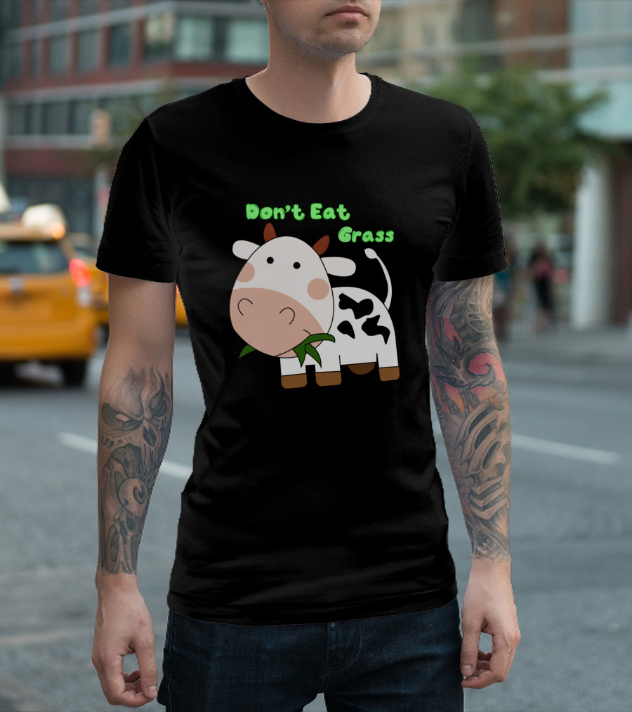 Don't Eat Grass Cartoon Cow Eating T-Shirt