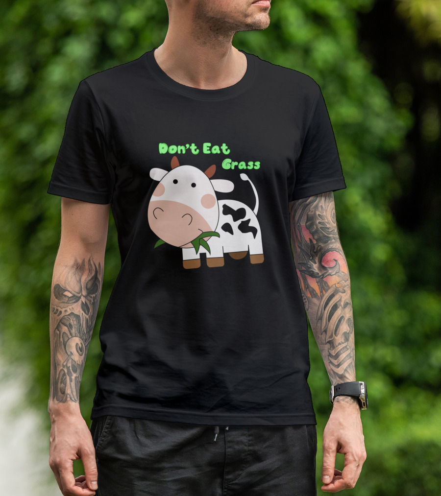 Don't Eat Grass Cartoon Cow Eating T-Shirt