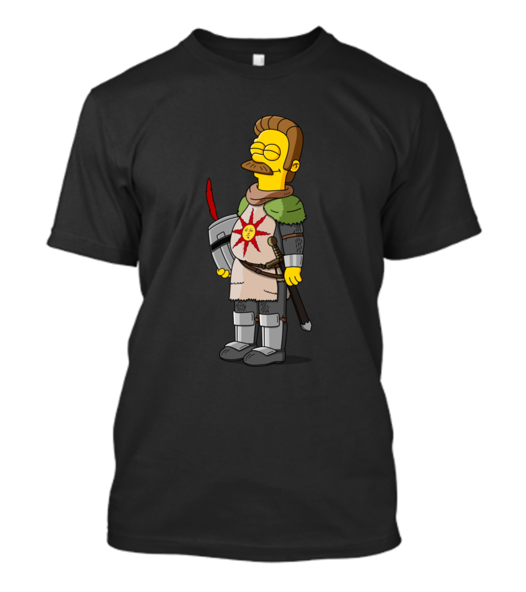 Ned Flanders Sun Knight Armor Mashup With Astora Solaire Motif T-Shirt