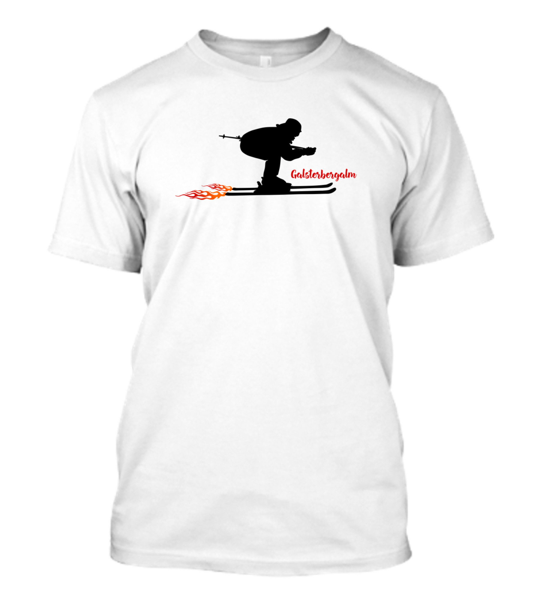 Galsterbergalm Austria Skiing Silhouette With Flames T-Shirt