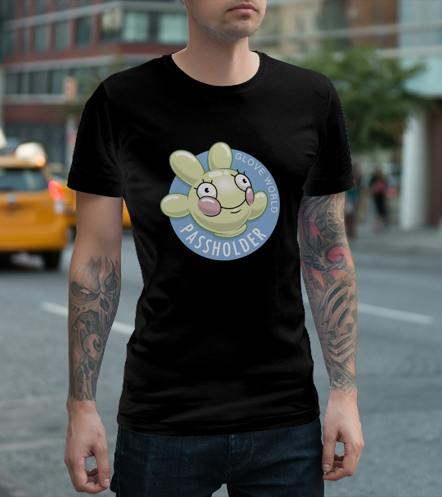 Glove World Passholder Happy Glove Character Badge T-Shirt