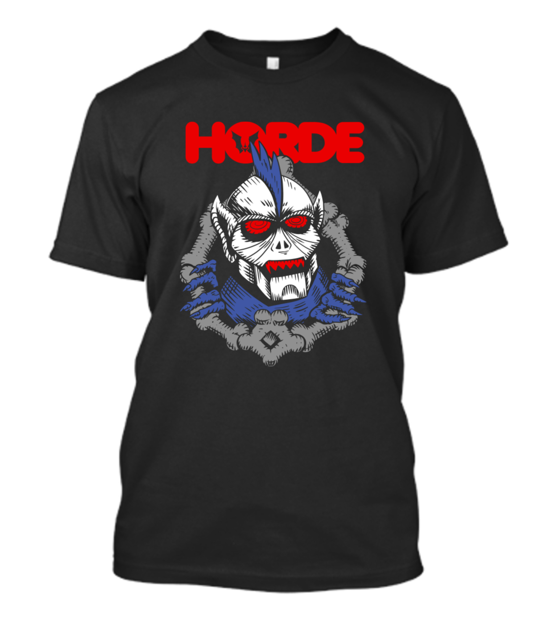 HORDE Monster Skull With Blue Mohawk And Red Eyes T-Shirt