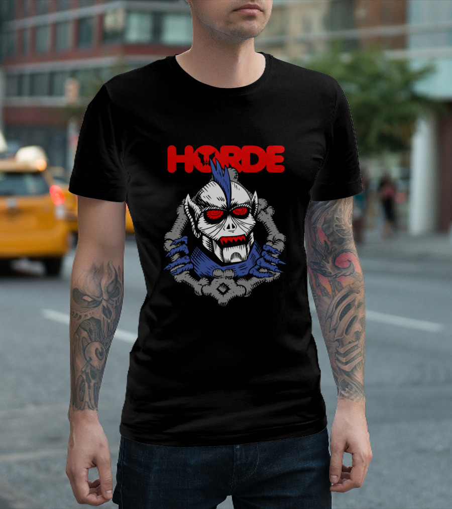 HORDE Monster Skull With Blue Mohawk And Red Eyes T-Shirt