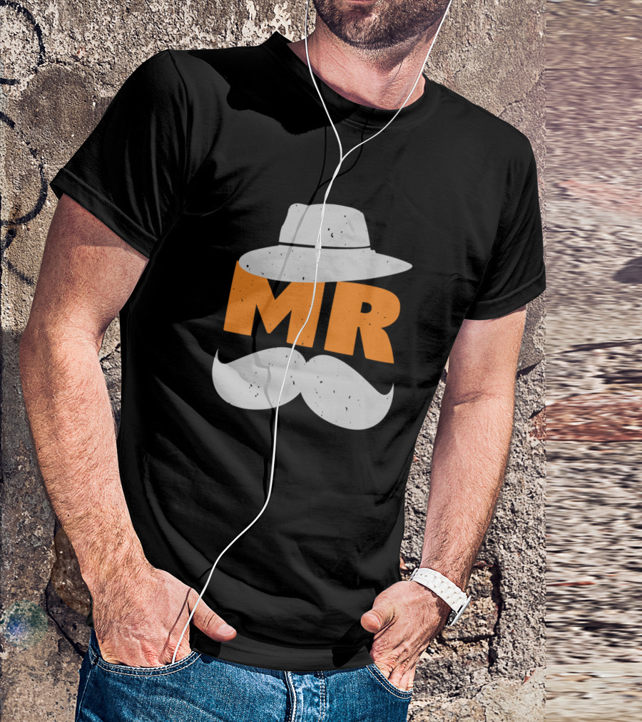 Mr Hat Mustache Valentine Husband Marriage Love T-Shirt
