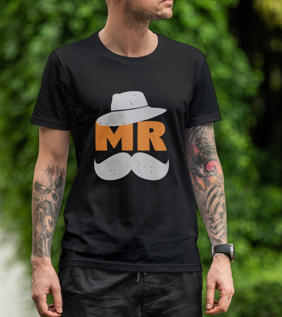 Mr Hat Mustache Valentine Husband Marriage Love T-Shirt