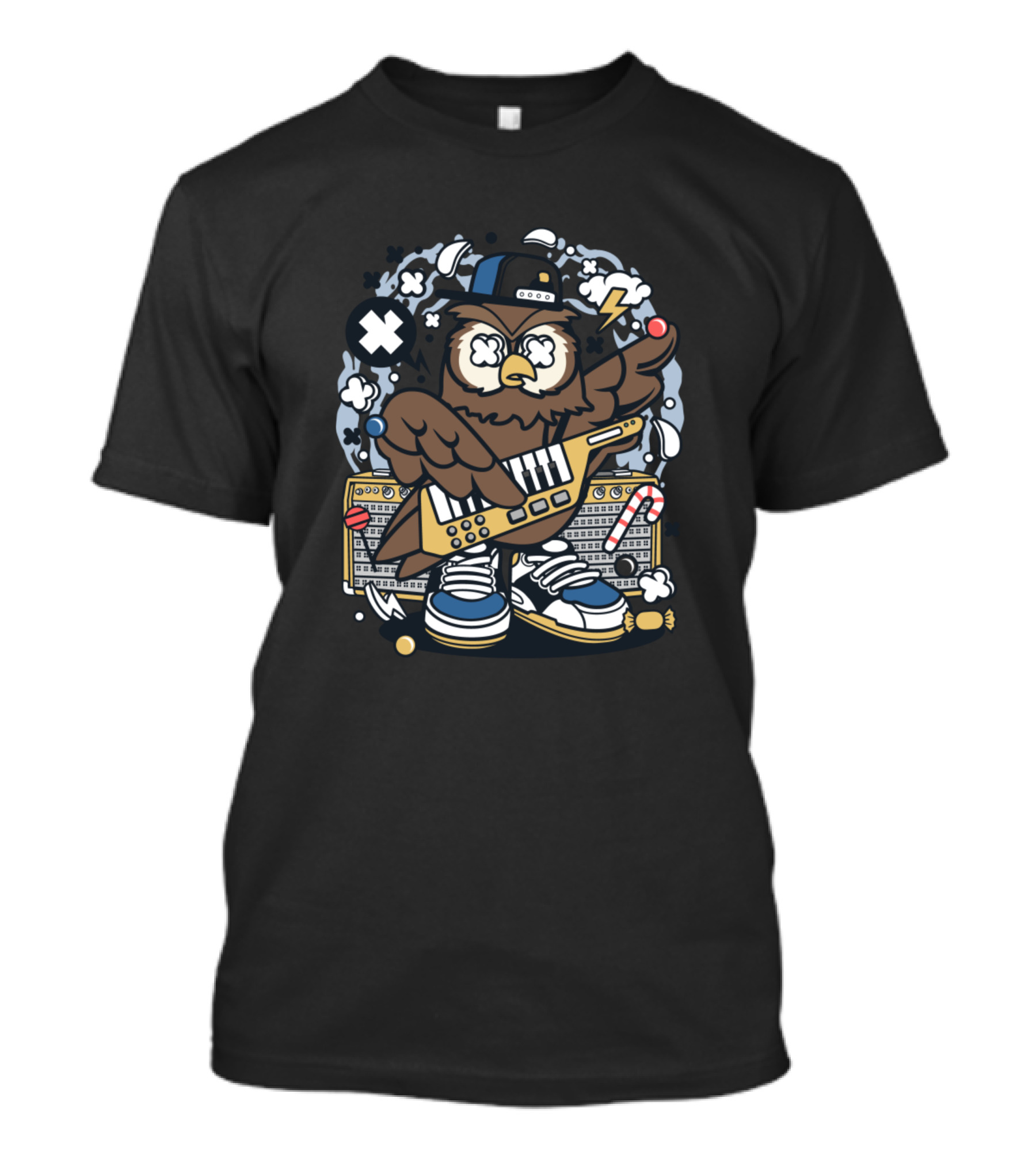 Owl Pop Star Keyboard Sneakers Hat Lightning Bolt Candy Canes Music Equipment T-Shirt
