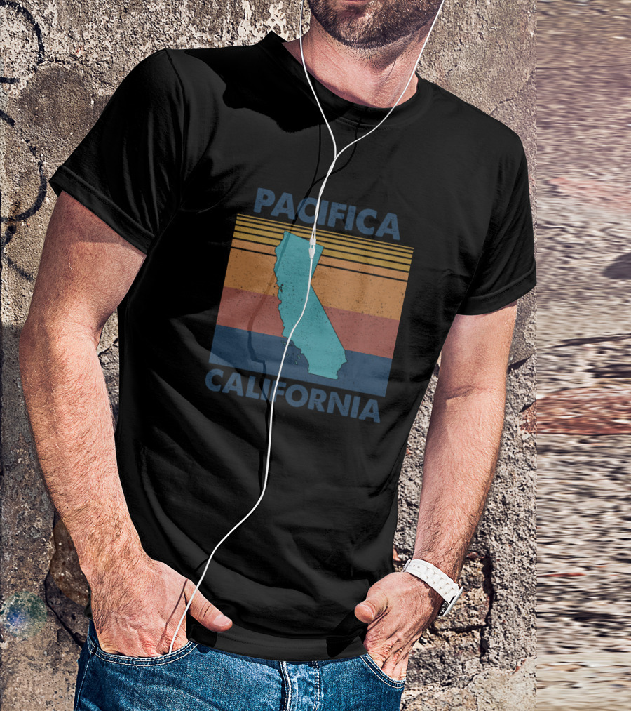 Pacifica California Vintage Stripes With California Map T-Shirt