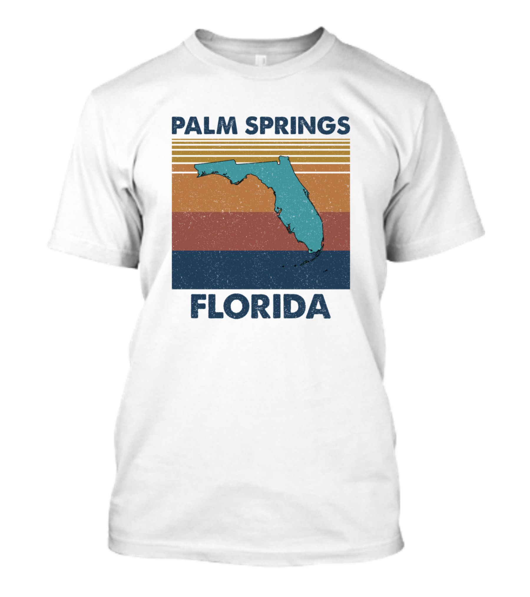 Palm Springs Florida Retro Map Silhouette Vintage Stripes T-Shirt
