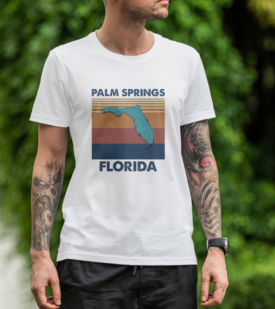 Palm Springs Florida Retro Map Silhouette Vintage Stripes T-Shirt