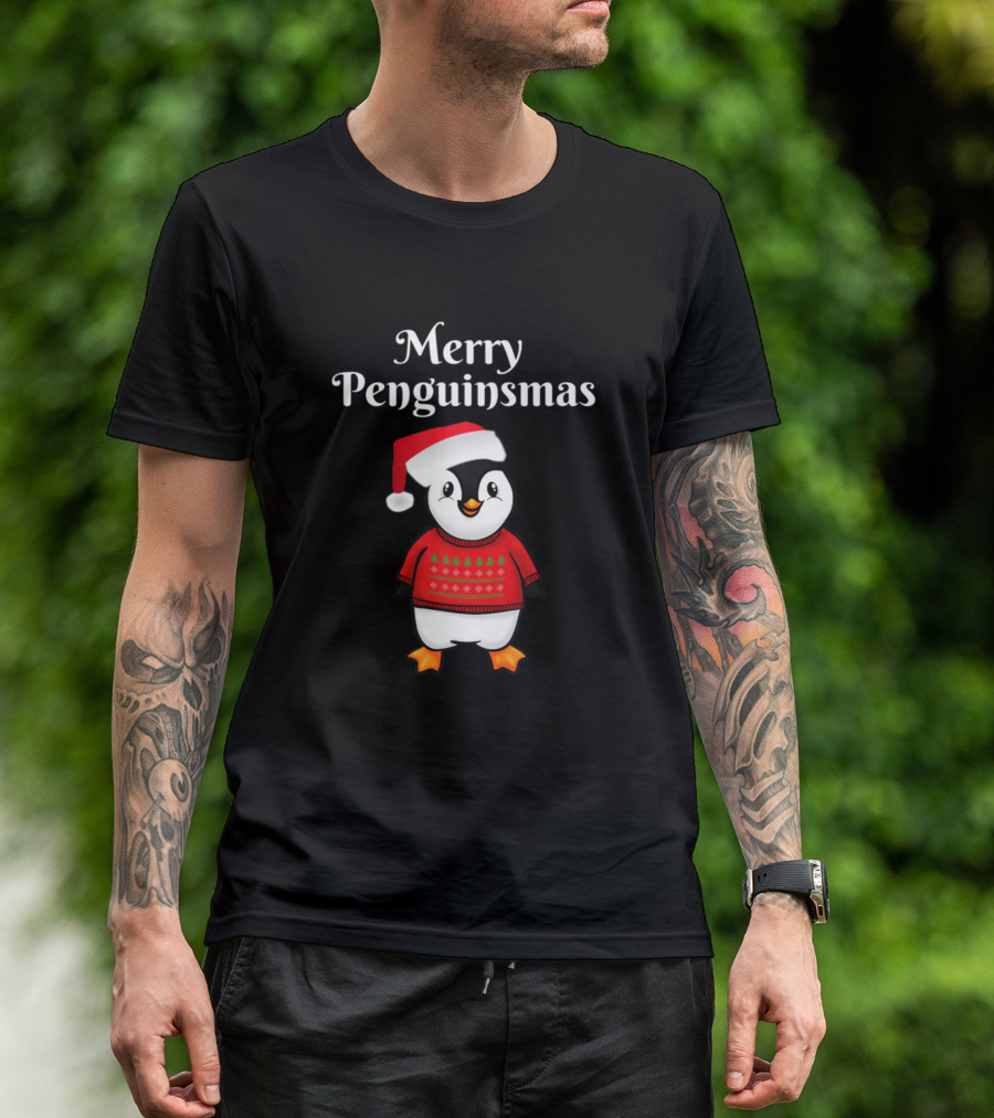 Merry Penguinsmas Penguin Santa Hat Christmas T-Shirt