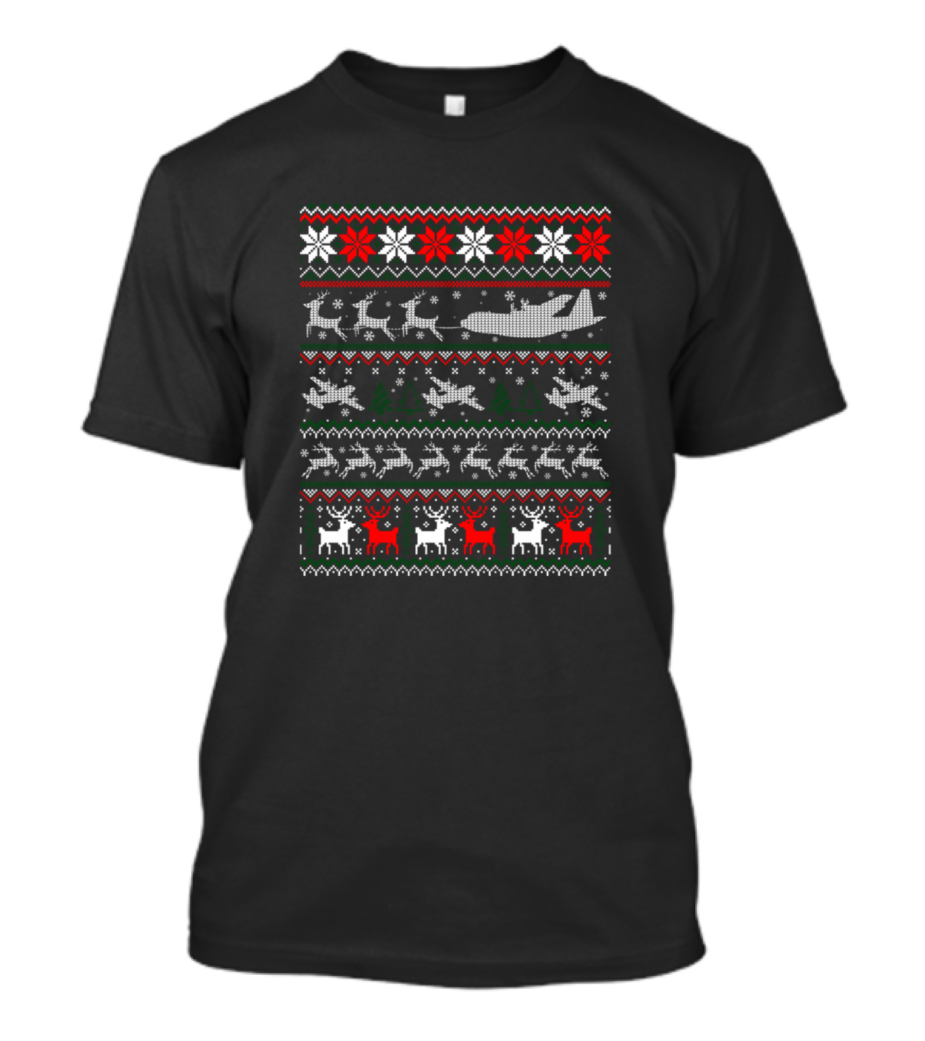 C130 Military Aircraft Santa Reindeer Ugly Christmas T-Shirt