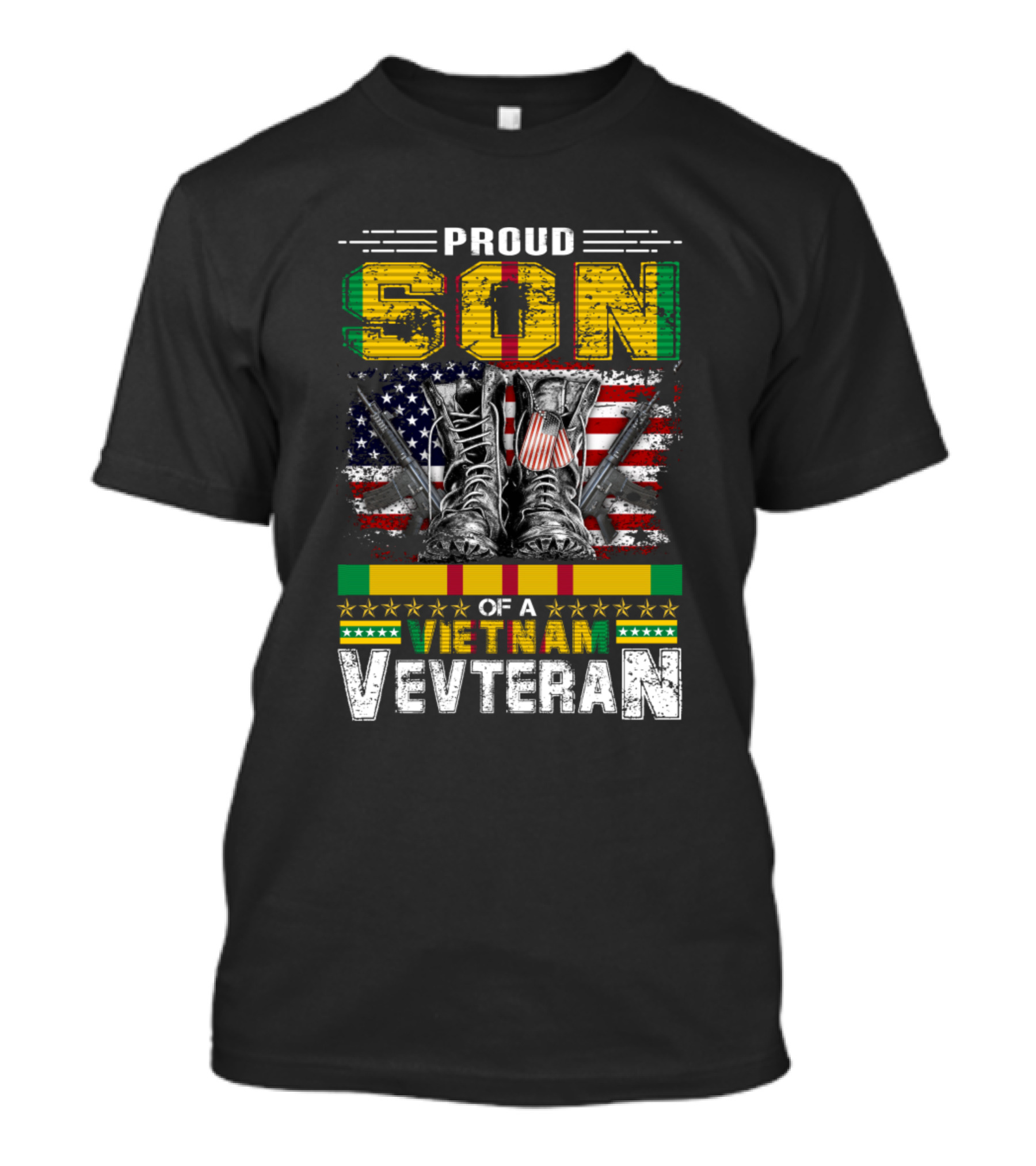 Proud Son Of A Vietnam Veteran American Flag Combat Boots Recognition T-Shirt