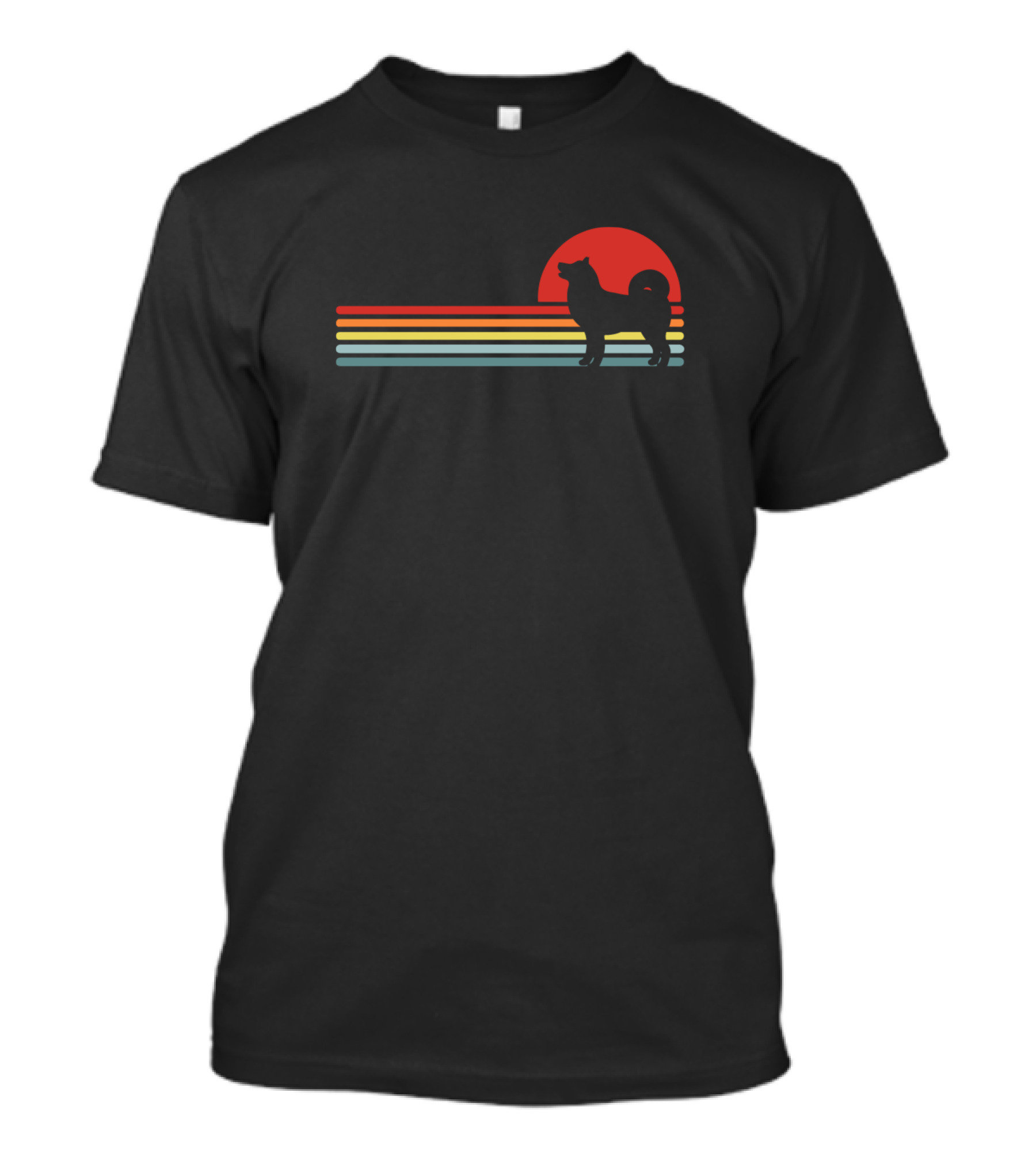Retro Akita Inu Silhouette With Sunset And Stripes T-Shirt
