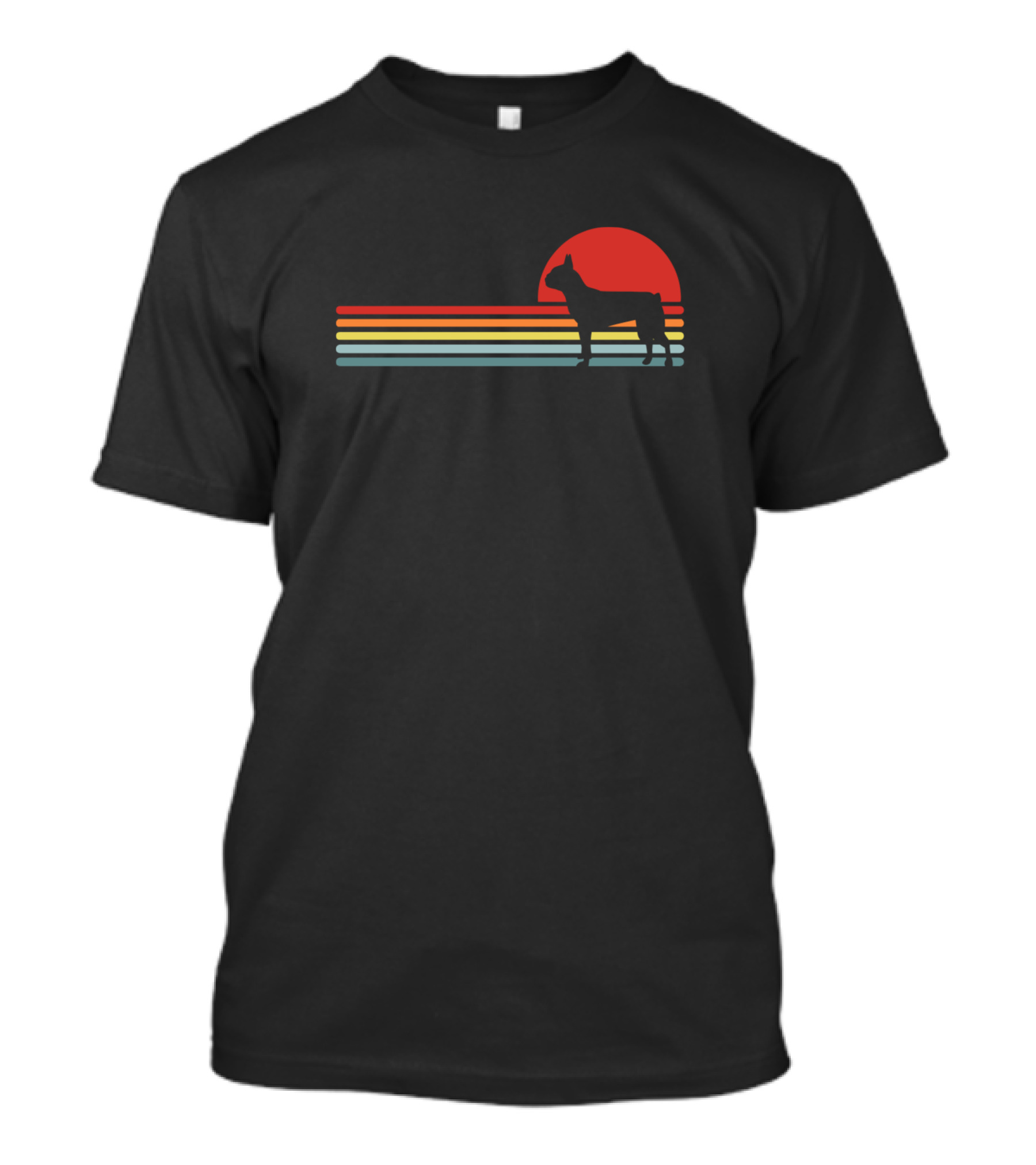 Retro Boston Terrier Sunset Stripes T-Shirt