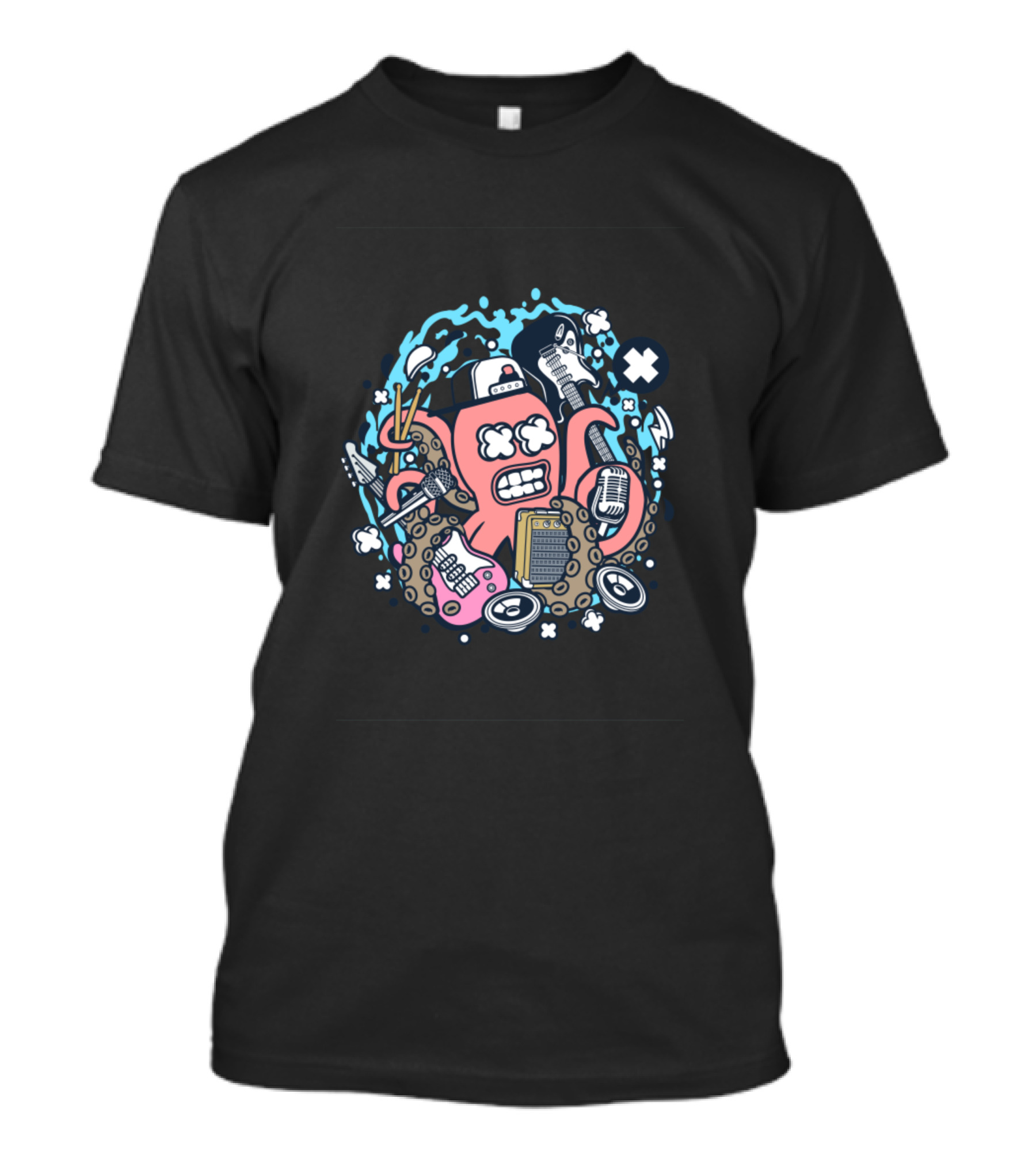 Rock Octopus Guitar Drums Amplifier Microphone Mix T-Shirt