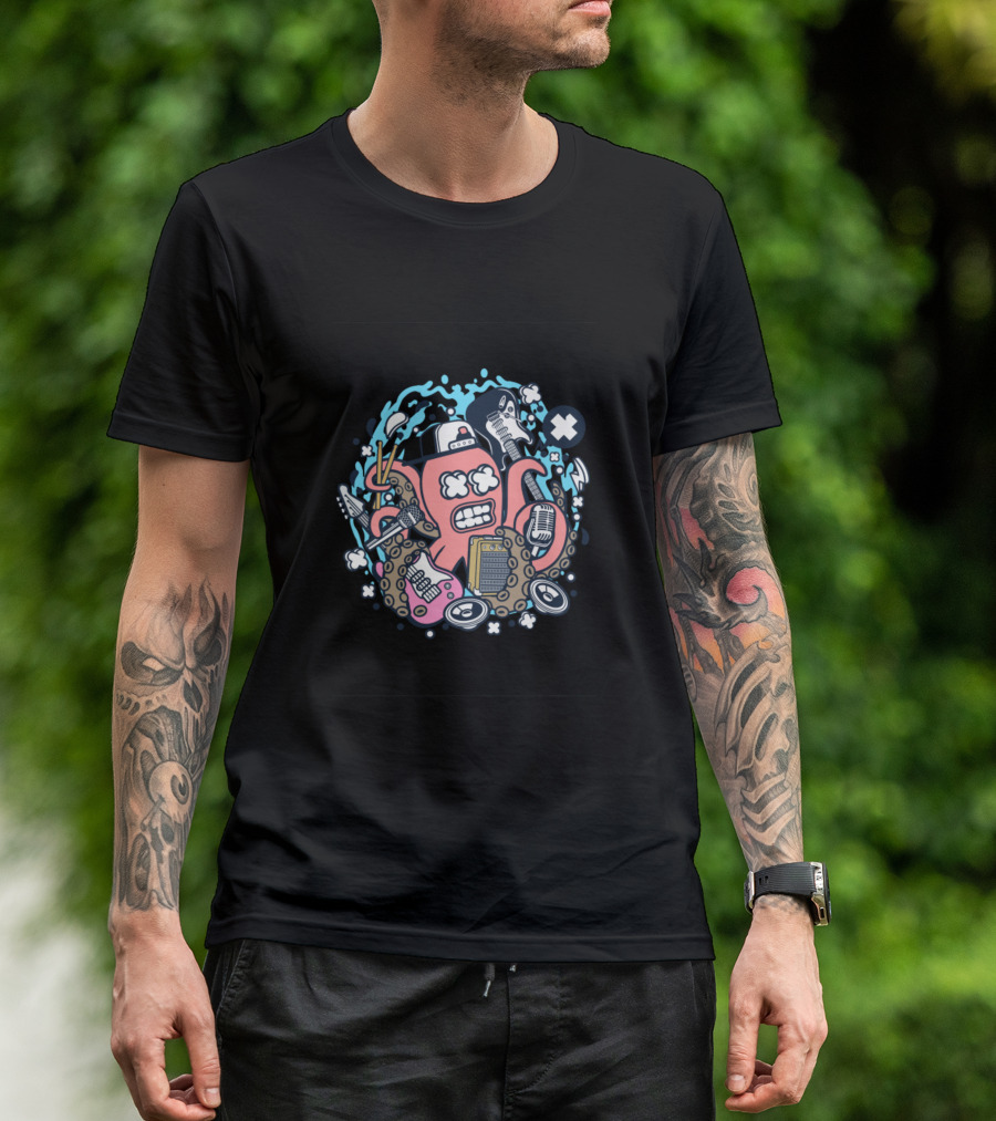 Rock Octopus Guitar Drums Amplifier Microphone Mix T-Shirt