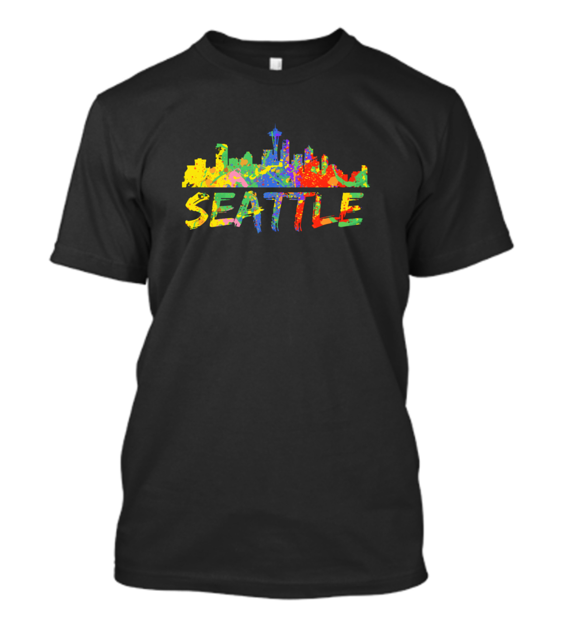 Seattle Colorful Skyline Paint Splash T-Shirt