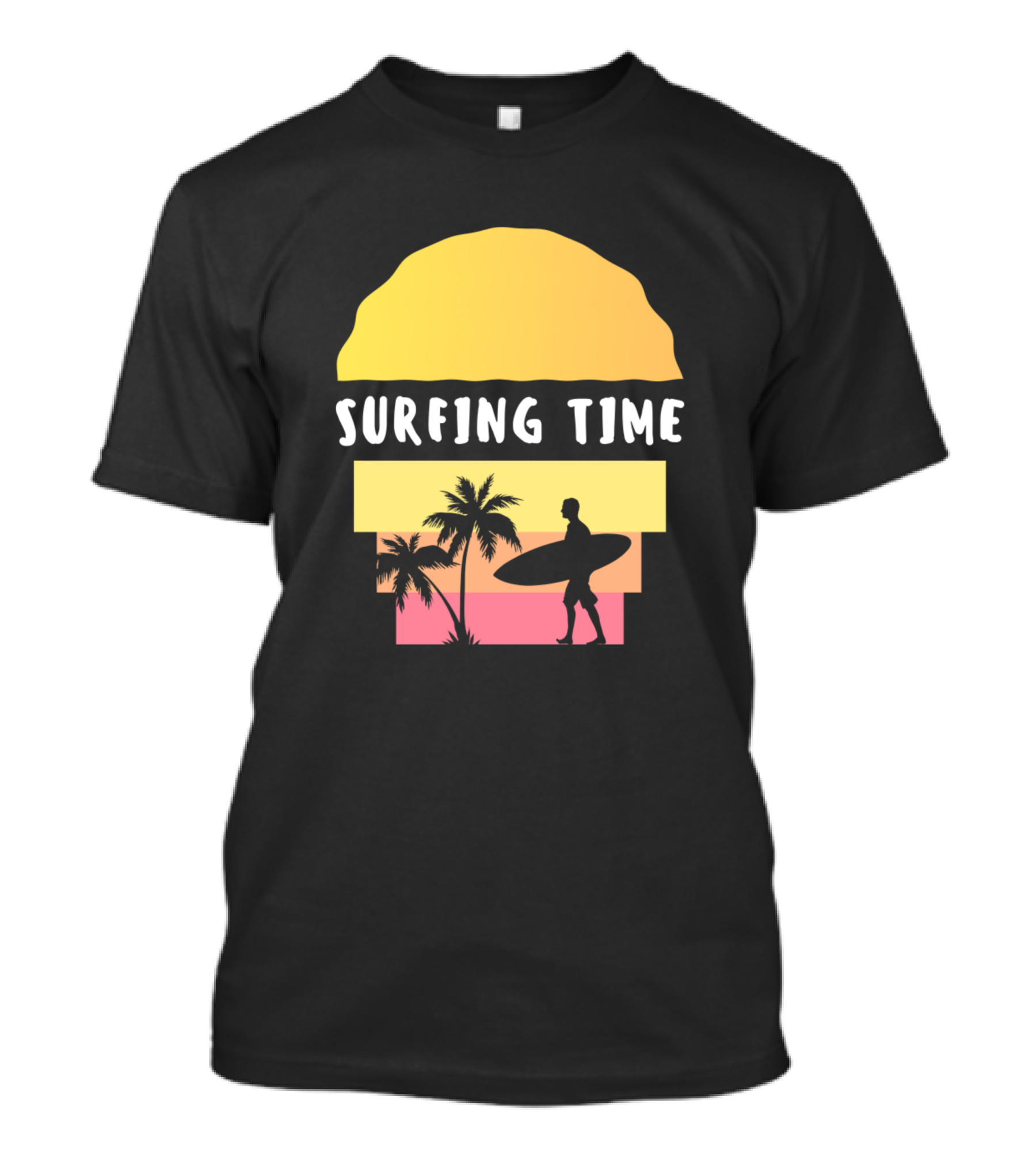 Surfing Time Sunset Beach Surf Silhouette Palm Sunset T-Shirt